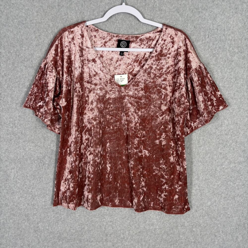 Bobeau Top Large Pink Crushed Velvet Flowy Flutter Romantic Coquette Boho Velour